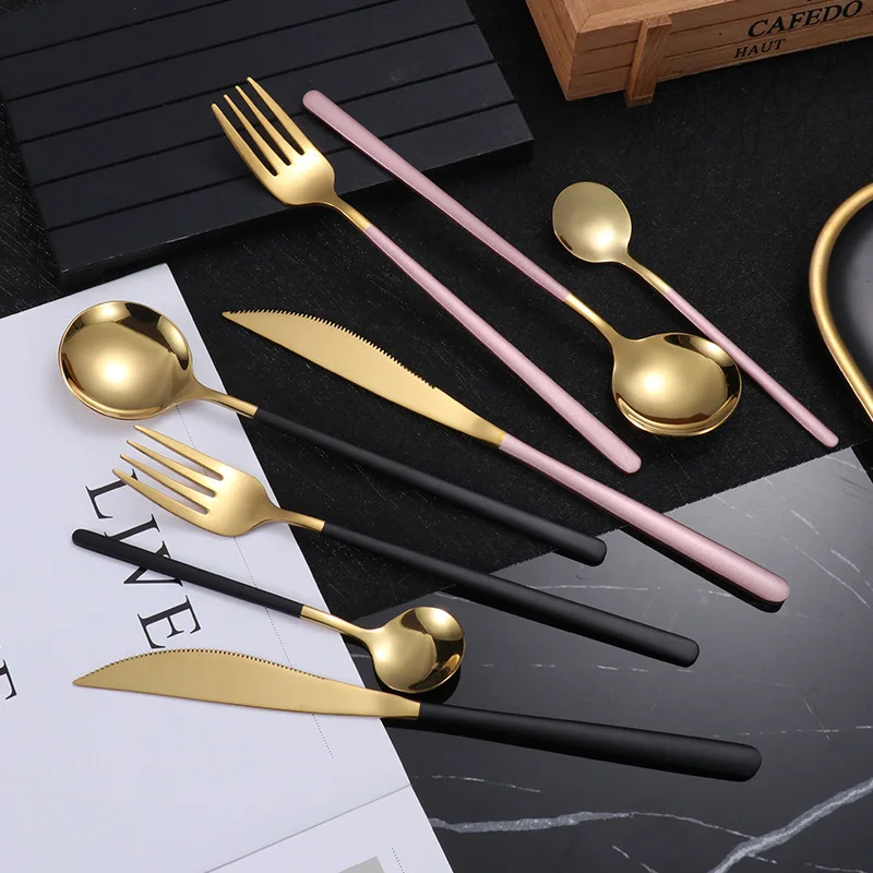Набор столовых приборов из нержавеющей стали 4 шт./компл. Золотая посуда нож ложка