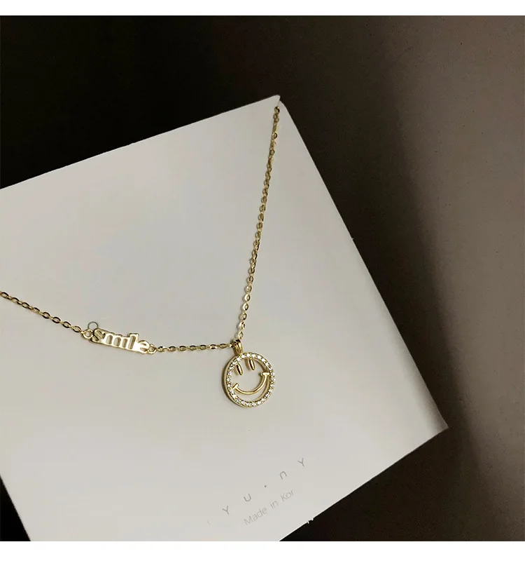 Женское ожерелье из серебра 925 пробы с геометрическим кулоном в виде улыбки |