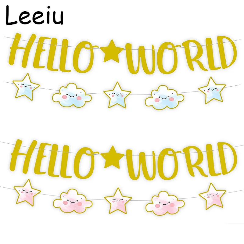 Leeiu Hello World спортивный костюм детские баннеры для дня рождения розового и синего