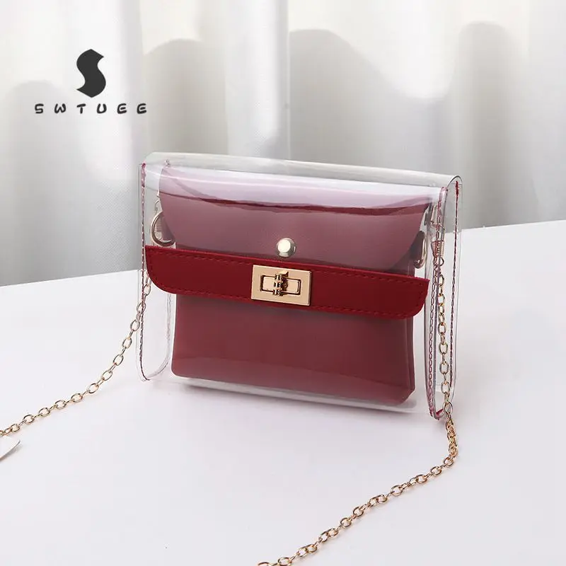 Женская прозрачная сумка мессенджер повседневная через плечо из искусственной