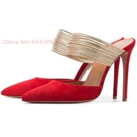 womens gold stretch strap slippers female high stiletto heels sexy slingbacks suede pumps peep toe ladies shoes solid slippers