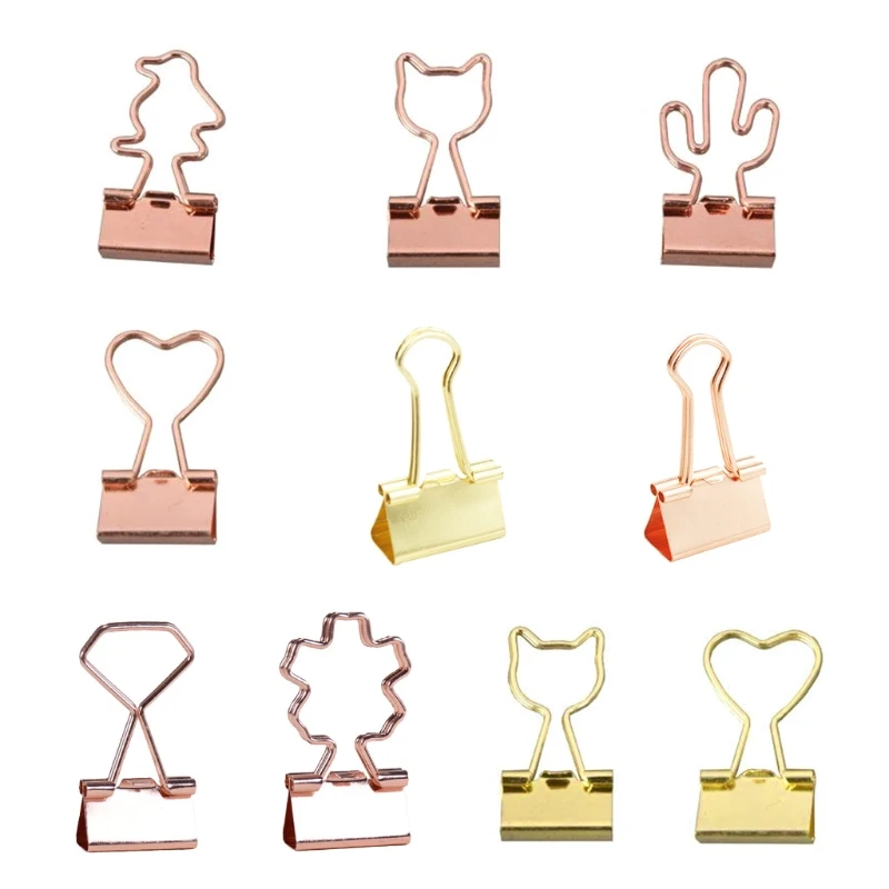 

Pack of 10 Rose Gold Binder Clips Lovely Heart Shaped Files Paper Clamps Sets M3GD