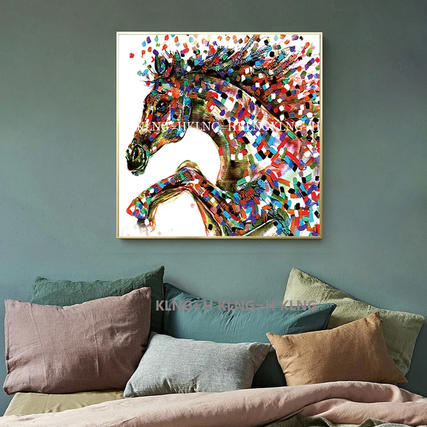 

New Hand Painted Color Horse Art Abstract Oil Painting Canvas Art Home Decor Wall Pictures Modern No Frame Picture