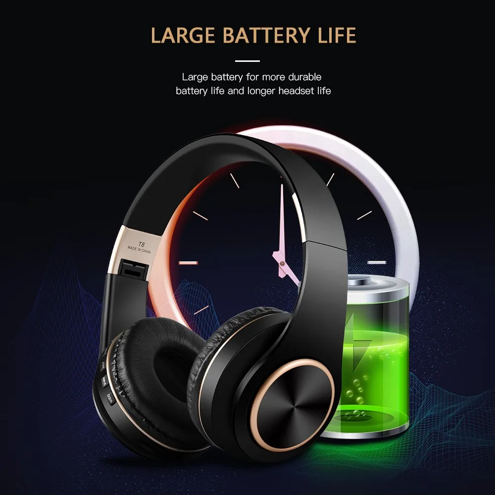 T8 HIFI стерео наушники bluetooth наушники музыка гарнитура Поддержка TF карты с микрофоном для мобильных xiaomi iphone sumsamg планшет