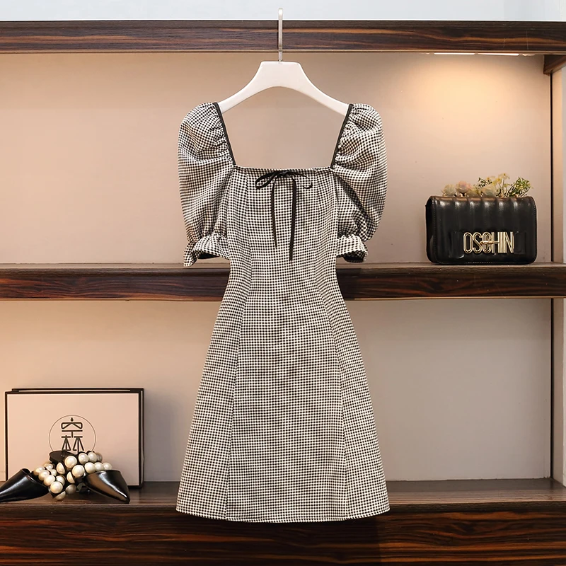 COIGARSAM 4XL размера плюс милое клетчатое женское платье новые летние платья с