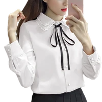s 4xl spring new office lady long sleeved lace shirt elegant retro women blouses uniform sweet bow tie blouse tops 2021