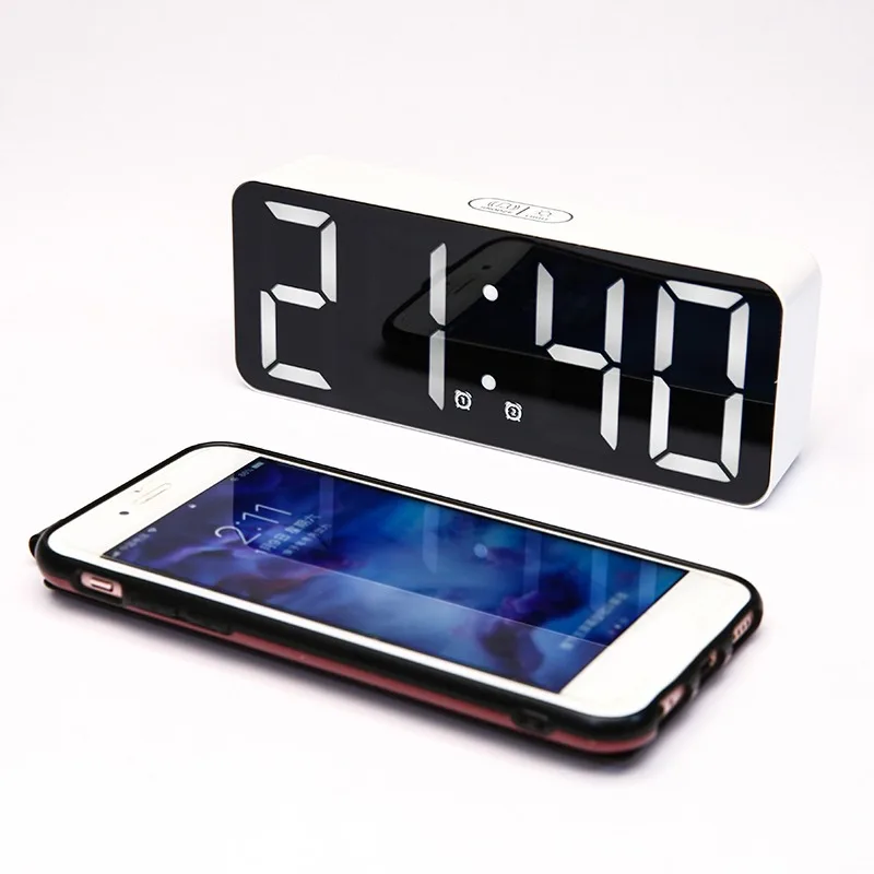 Светодиодный ные многофункциональные зеркальные часы цифровой будильник