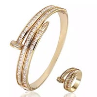 luxury classic fashion nail shape copper zircon bracelet with ring jewelry dubai bridal party womens gift b1216