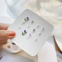 s925 silver needle style tide tulip earrings set combination summer color flowers simple female earrings stud earrings set