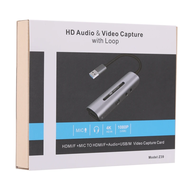 

Z39 Capture Card HDMI/F+MIC TO HDMI/F+Audio+ USB 4K Game Teaching Supports Windows, Android, Linux and MacOS, Etc