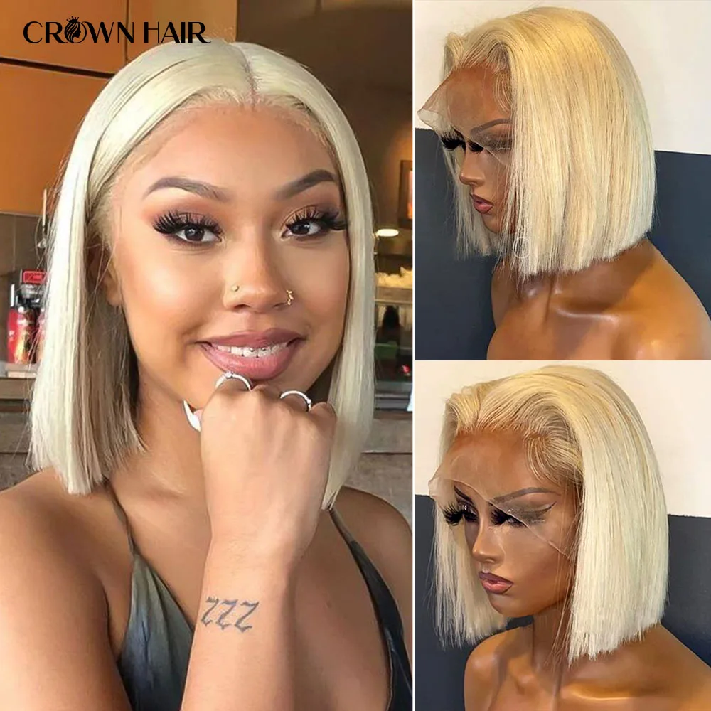 Short 613 Bob Wig Transparent Lace Front T Part Glueless  Blonde Straight Frontal Brazilian Virgin Human Hair For Black Women