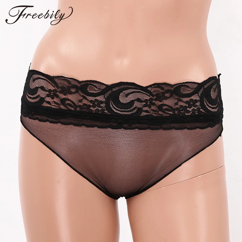 

Hot Sexy Women Ultra-Thin See Through Mesh Erotic Lingerie Adult Elastic Low Waist Lace Sheer Panties Briefs Underwear