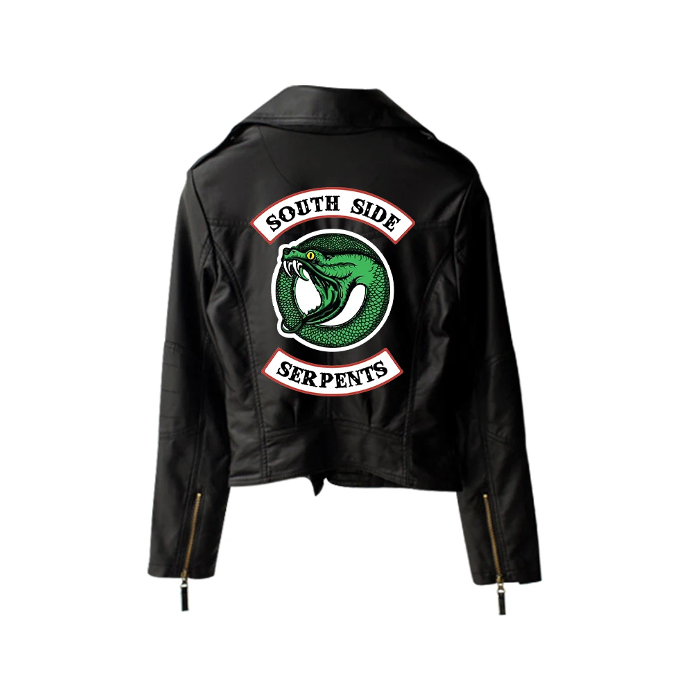 

New Women Riverdale Serpents Faux Leather Jackets Crop Top Southside Snake Pink Black PU Leather Streetwear Fall Zip Coat