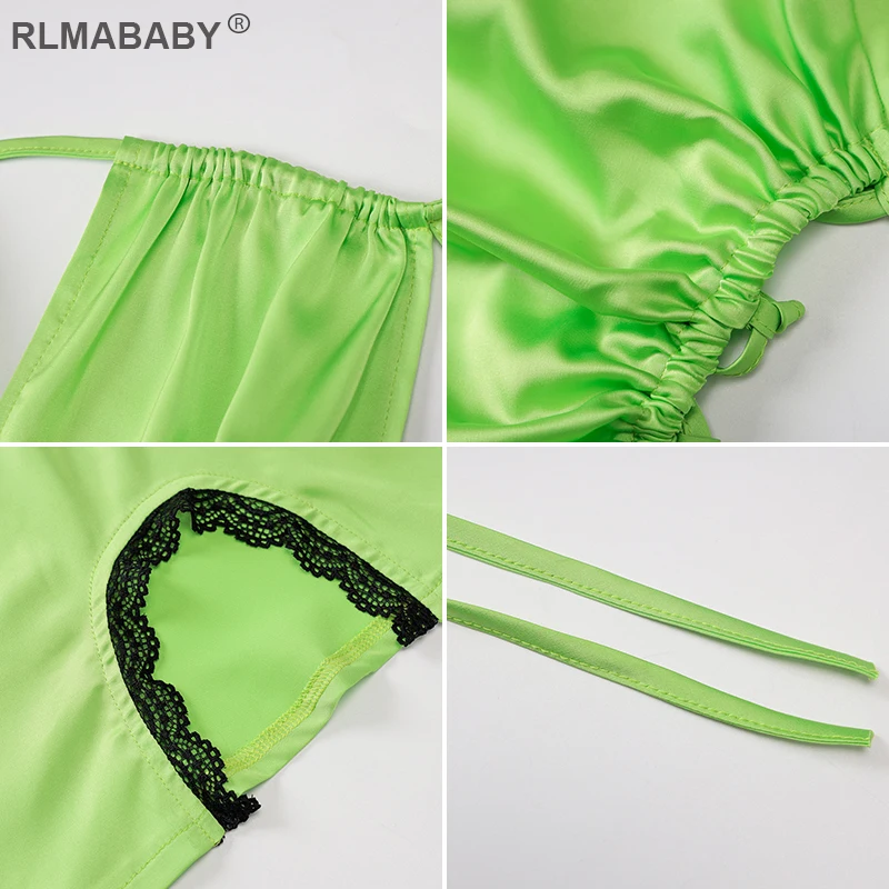 

Summer Women Sexy Backless Satin Mini Dress Spaghetti Strap Hollow Out Bandage Bodycon Dress Fashion Elegant Party Lace Dress