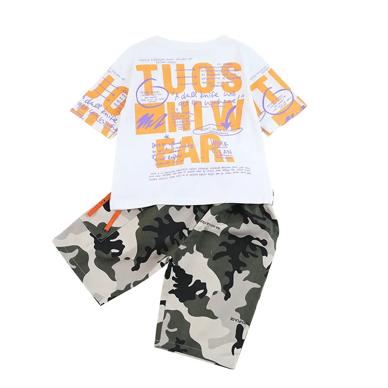 

2021 new boy camouflage Summer clothes sets Elastic force T-shirt+shorts baby kids Two piece suit Children's clothing bosudhsou