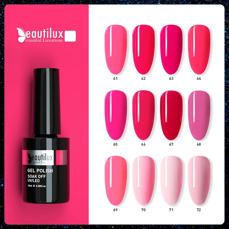 Beautilux Гель лак для ногтей Горячая Роза неоновый розовый цвет коллекция