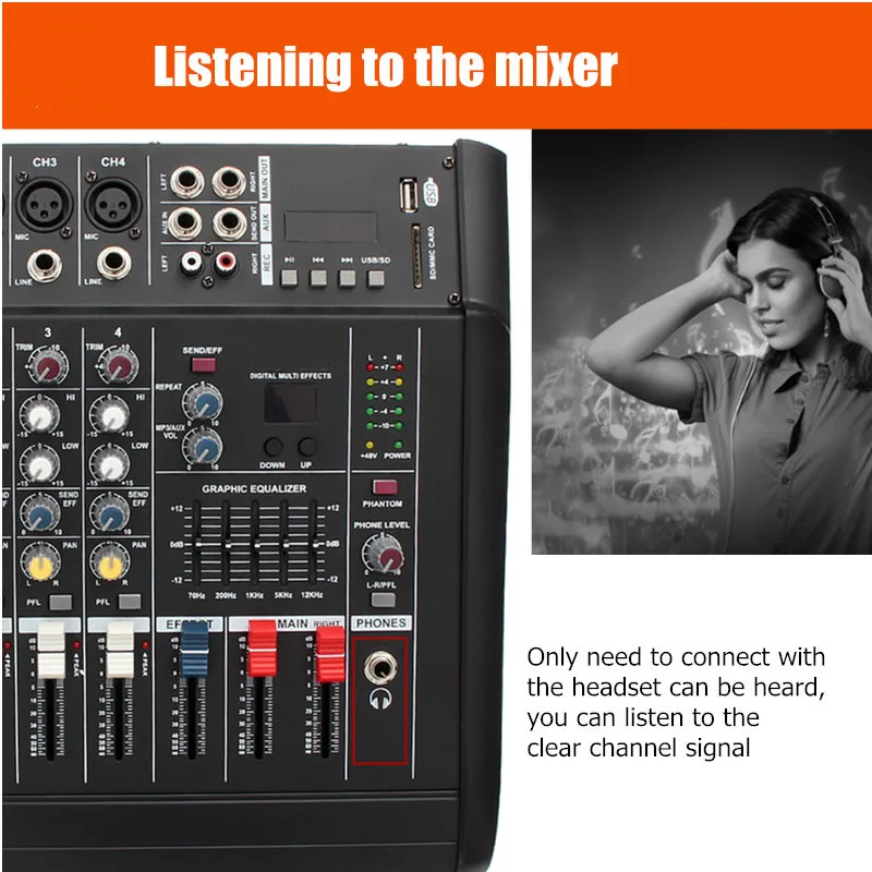 Профессиональный звуковой микшер с USB DJ микшерная консоль MP3 Jack 4 канала караоке