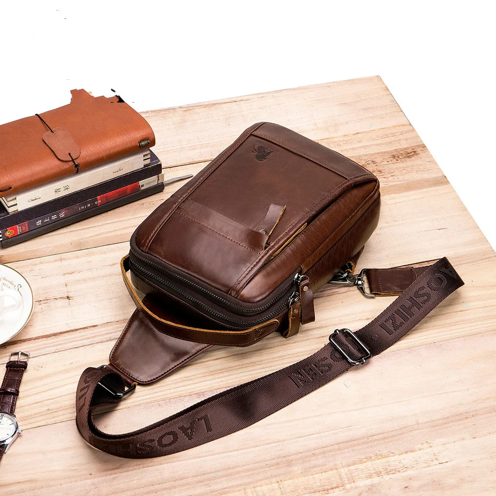 Сумка LAOSHIZI из натуральной кожи с ручками сверху Мужская нагрудная слинг мужская