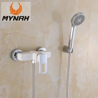 mynah modern white bath shower faucet set bathroom single handle cold and hot water mixer tap with hand shower