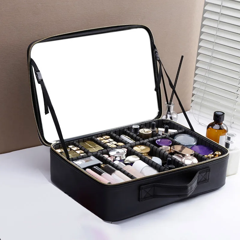 

Rownyeon Cosmetic Mirror Box with Mirror Portable Cosmetic Storage Box Cosmetic Bag with Divider Makeup Brush Jewelry M22 M