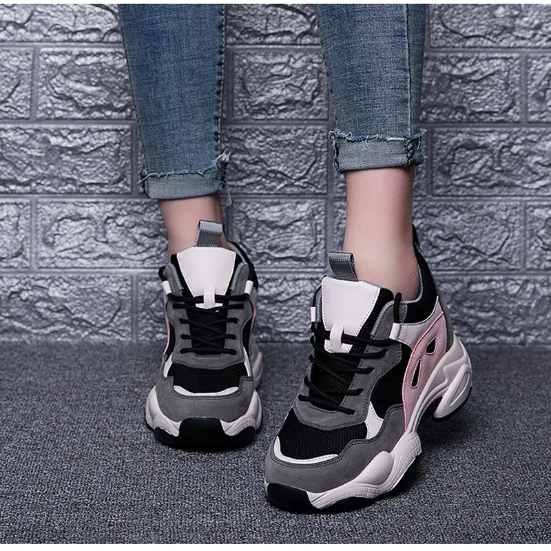 

Spring and autumn new inner heightening women's shoes thick-soled lace-up breathable casual women's shoes fashion sports shoes