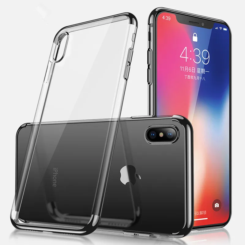 Роскошный силиконовый прозрачный чехол для iPhone X 6 6S Plus Мягкий из ТПУ Рамка задняя
