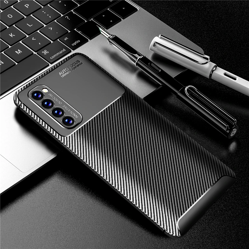 

For Oppo Reno 4 Pro 4G Case Bumper Silicone Carbon Fiber Shockproof Cover For Oppo Reno 4 Pro Case For Oppo Reno 4 Pro 4G 6.5"