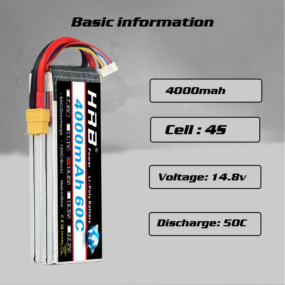 12 пакеты hrb rc lipo батарея 4s 148 v 4000 мач 60c с xt60