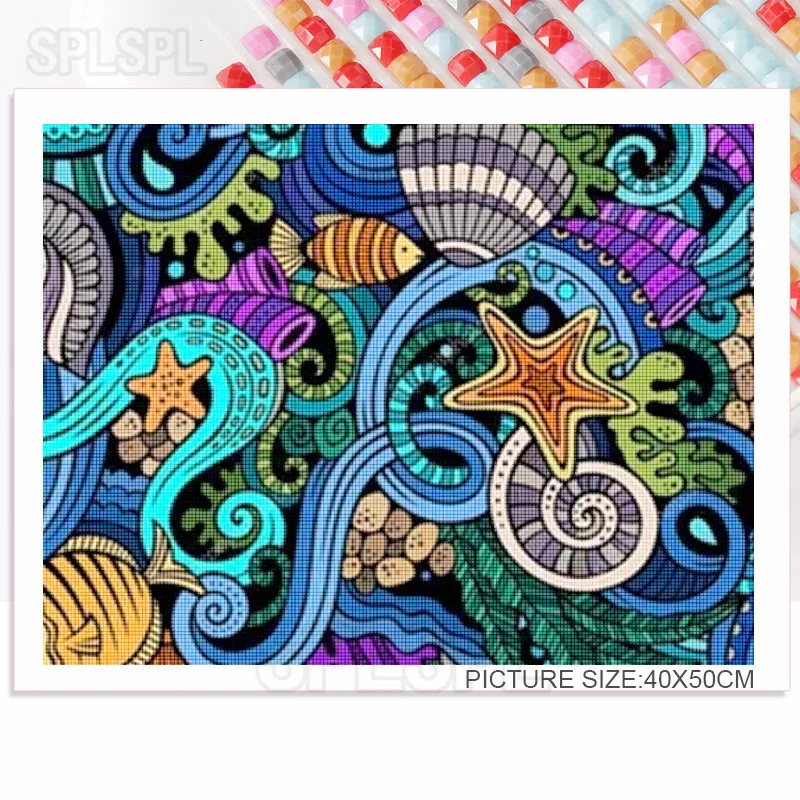 

Abstract Diamond Painting Full Parts Shell Seabed Creature Popcorn Spaceship Shell Flashlight Ball Personality Artistic Mural