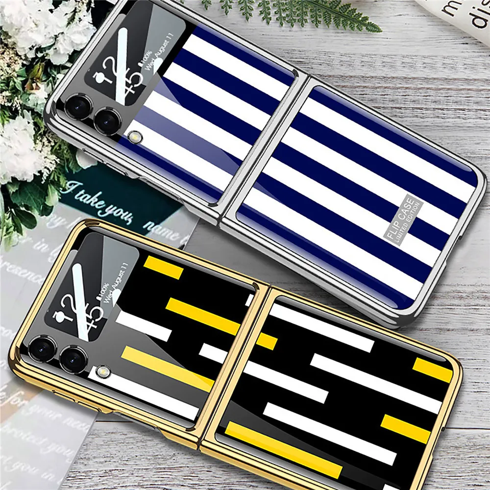 

For Galaxy Z Flip3 High-Quality Folding Phone Case Color Stripes Protective Shell for Galaxy Z Flip3