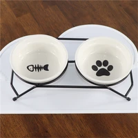 high stand pet bowl stainless steel shelf cat dog feeding food ceramic bowls cartoon patterns drinking water dish puppy feeder