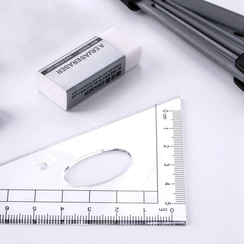 8Pcs/set Plastic+metal Geometry Protractor Drawing School Eraser Compass Set Math Ruler For Students high quality | Канцтовары для