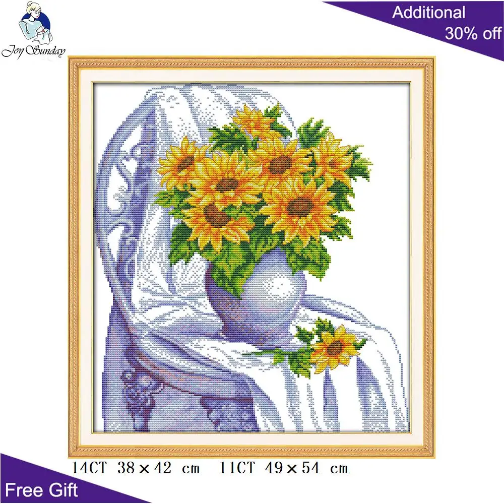 Набор для вышивки крестиком Joy Sunday Подсолнухи ваза золотого шара стул украшение