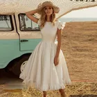 Трапециевидные Короткие свадебные платья 2021, свадебное Платье До Колена, атласная кружевная юбка с открытой спиной и оборками, платья невесты, свадебные платья, милые платья