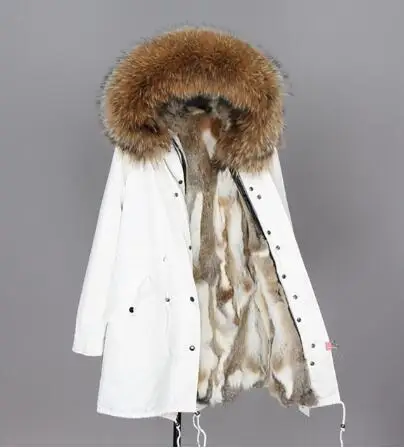 16rabbit fur liner Натуральная меховая белая хлопковая куртка зимняя женская меховая куртка парка подкладка из натурального кроличьего меха с лисьим меховым воротником с планкой добавляют манжеты - Цвет: 16rabbit fur liner