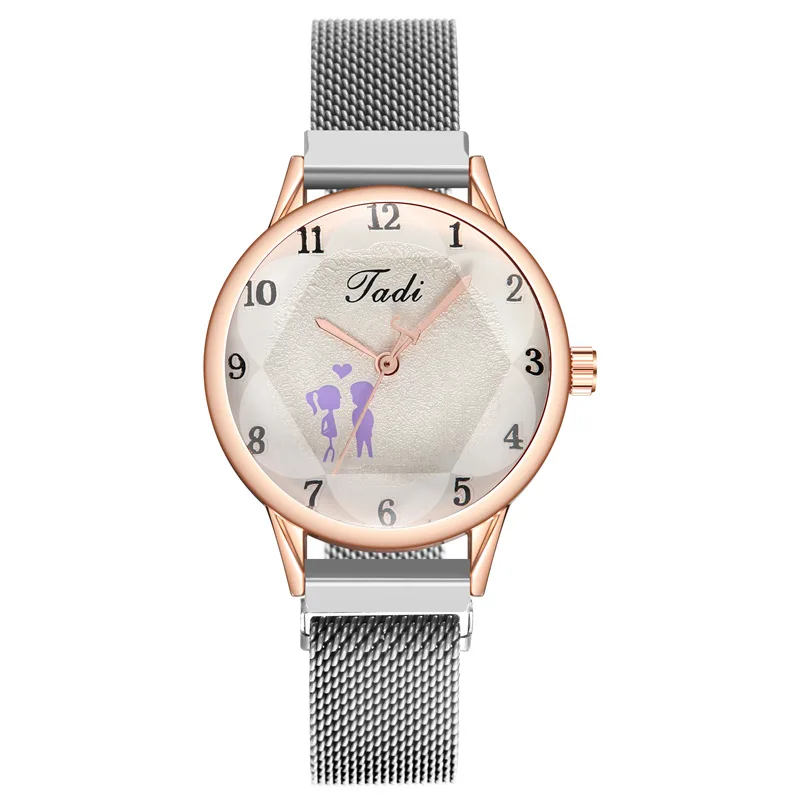 

100pcs / lot fashion women's watch simple color diamond love magnet buckle alloy lazy net belt quartz watch for women