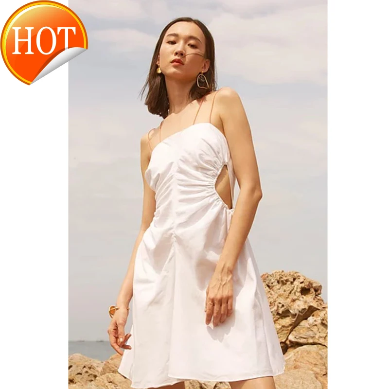 

Custom New Holiday style series A-line thin sling back dress side hollow slim design short skirt