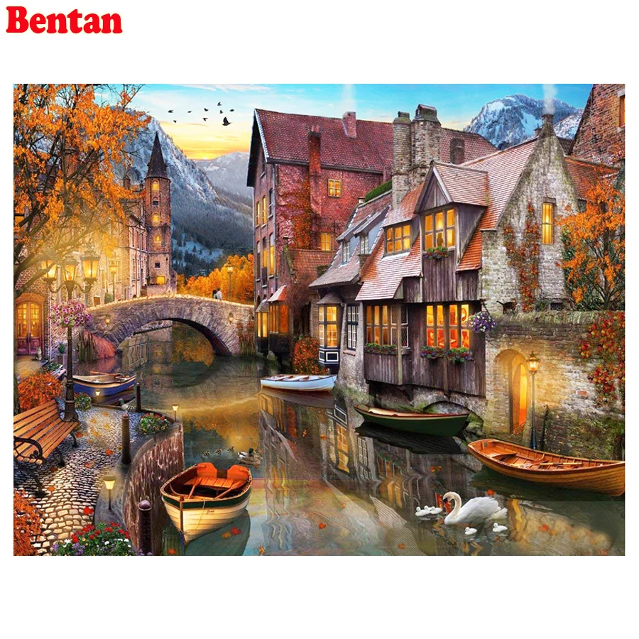 

3d Diamant Embroidery Autumn lake sunset landscape 5D DIY Diamond Painting Cross Stitch Full Drill Square Round Diamond mazayka