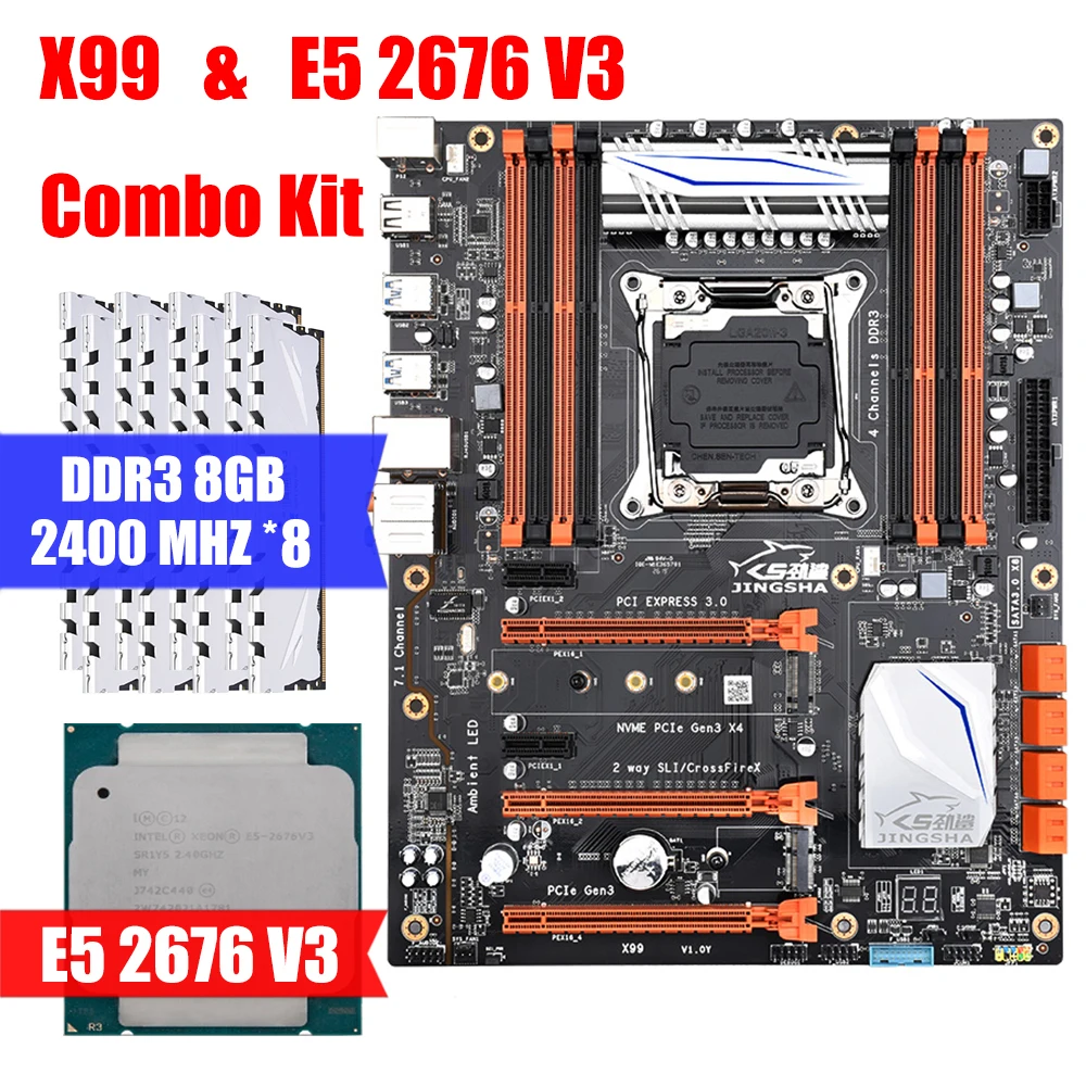 

X99 & E5 2676 v3 & DDR3 8GB 2400MHZ *8 Combination Kit Motherboard Support Intel XEON E5 LGA2011-3 M.2 NVME USB3.0