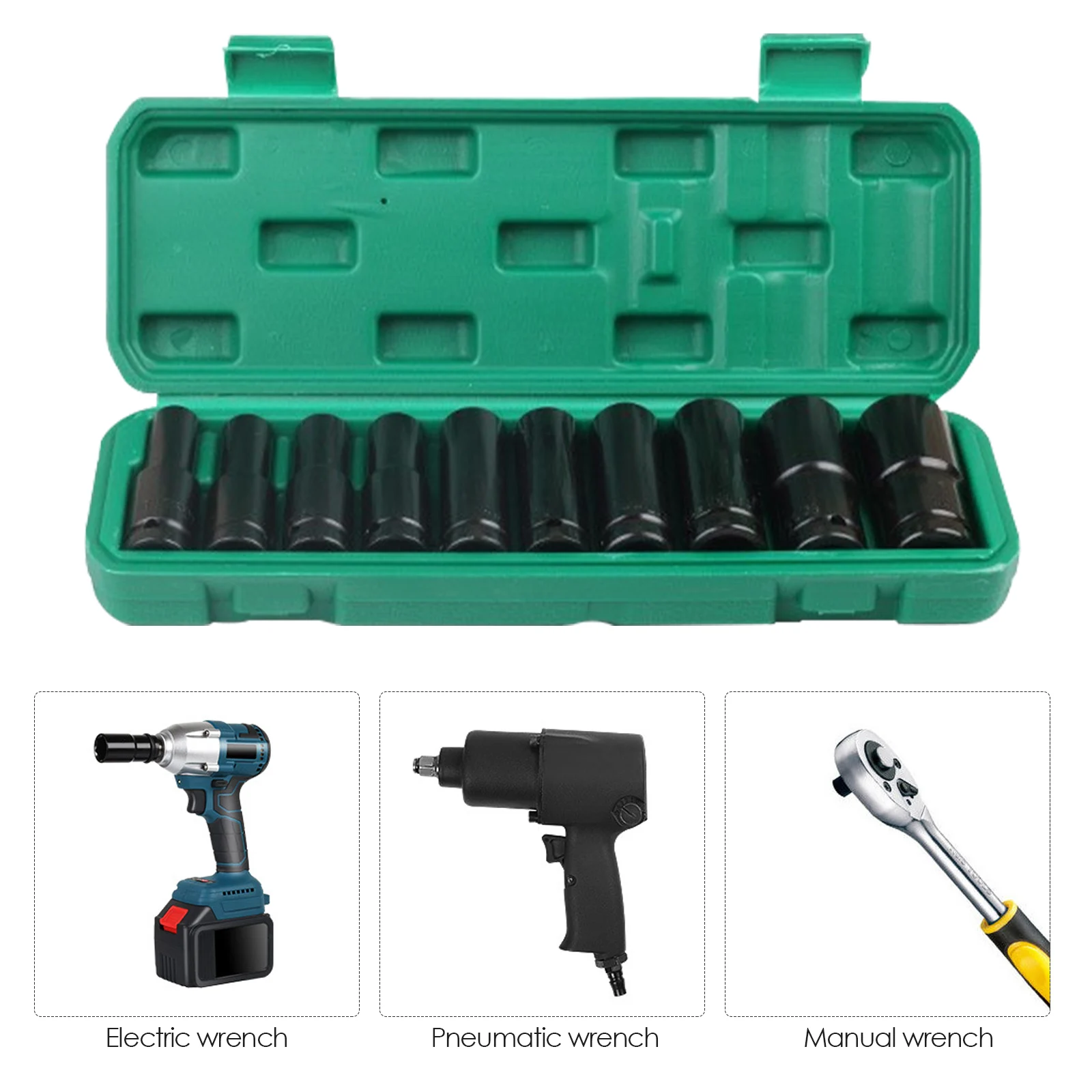 

10 Pcs Impact Socket Tool 1/2 Inch 8-24 Mm 6-Point Durable Reliable Drive Hex Nuts Deep Impact Socket Tool Set For Repair DIY