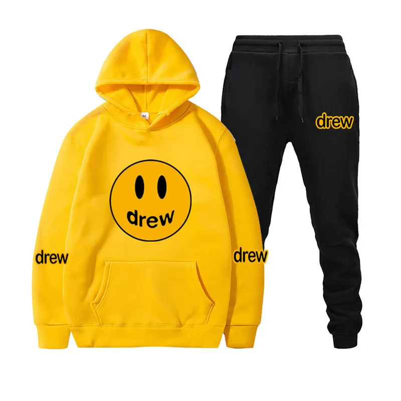 

New Men Hoodies Suit Justin Bieber Drew Tracksuit Sweatshirt Suit Fleece Hoodie+Sweat Pants Jogging Homme Pullover Sporting Suit