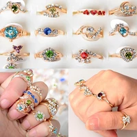 10pcs mixed lots women charming rings gold plated cz crystal rhinestone ring wedding bridal jewelry wholesale