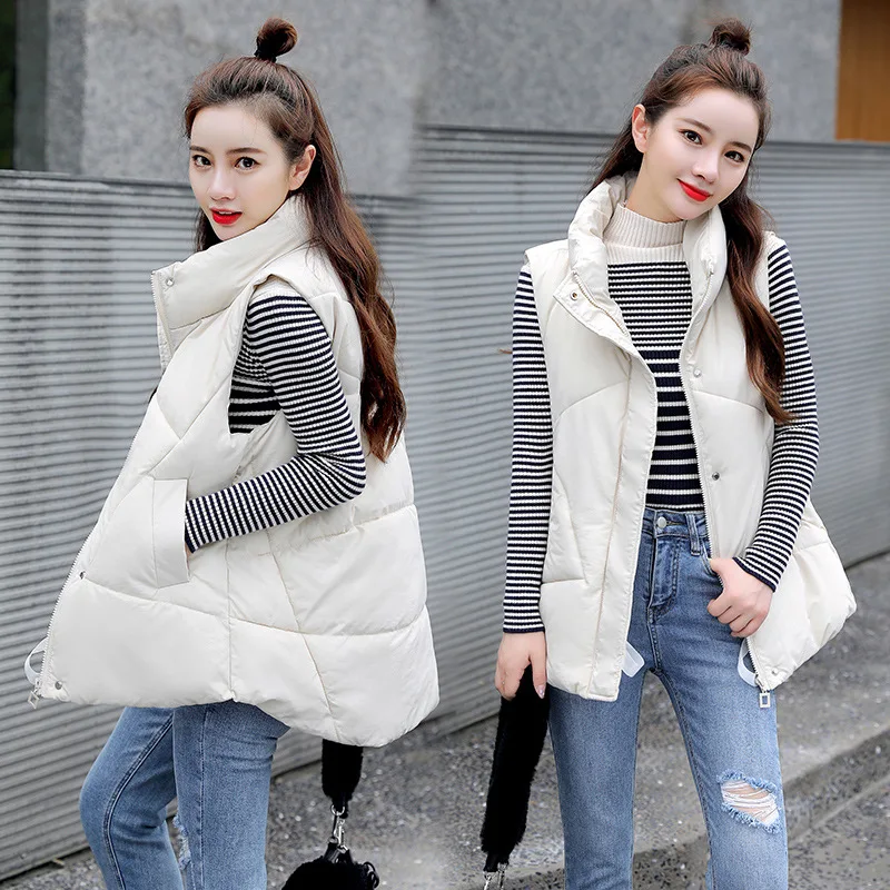 

Women Autumn and Winter 2020 New Korean Version Slim Short Large Stand Collar Vest Down Cotton Padded Jacket Women's Zipper Vest