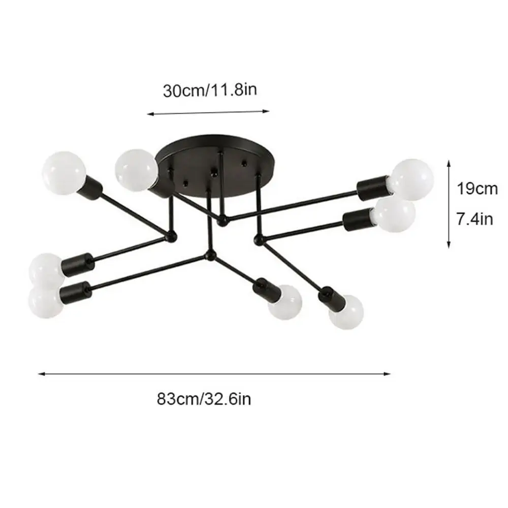 Винтажный черный промышленный потолочный светильник с 6 креплениями антикварный