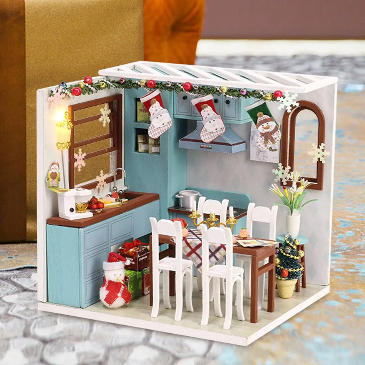 

Christmas Goods Diy Miniature Dollhouse Kit Wooden House Kitchen Room Box New Year Gift Toys For Children Doll House Furniture