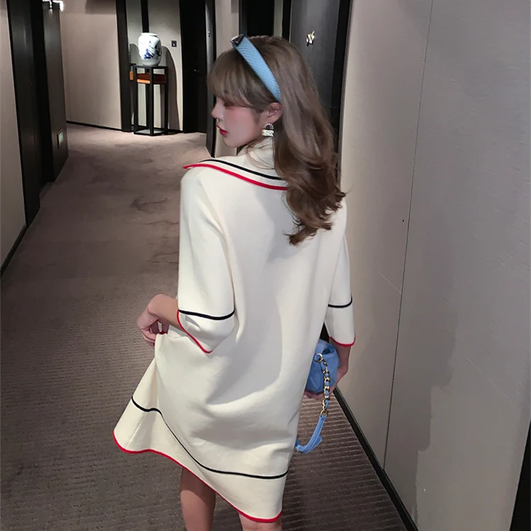 

women French maggie sailing into color navy collar loose knitting dress dresses ice screen red skirt leisure T