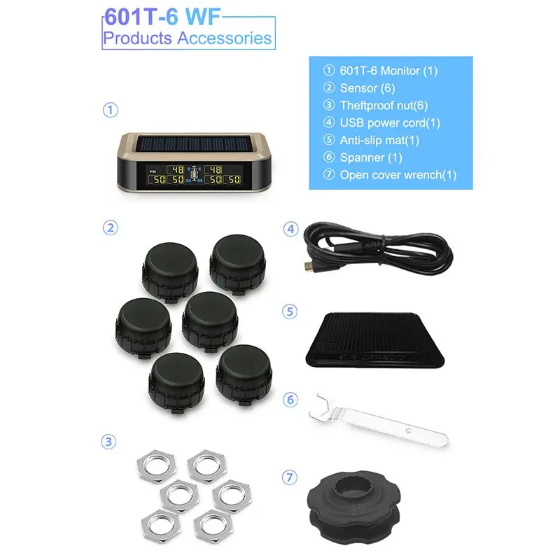 

Wireless Solar Power TPMS Tire Pressure Monitoring System RV Truck TPMS With 6 Sensors For 4-6 Tires Car RVs Truck
