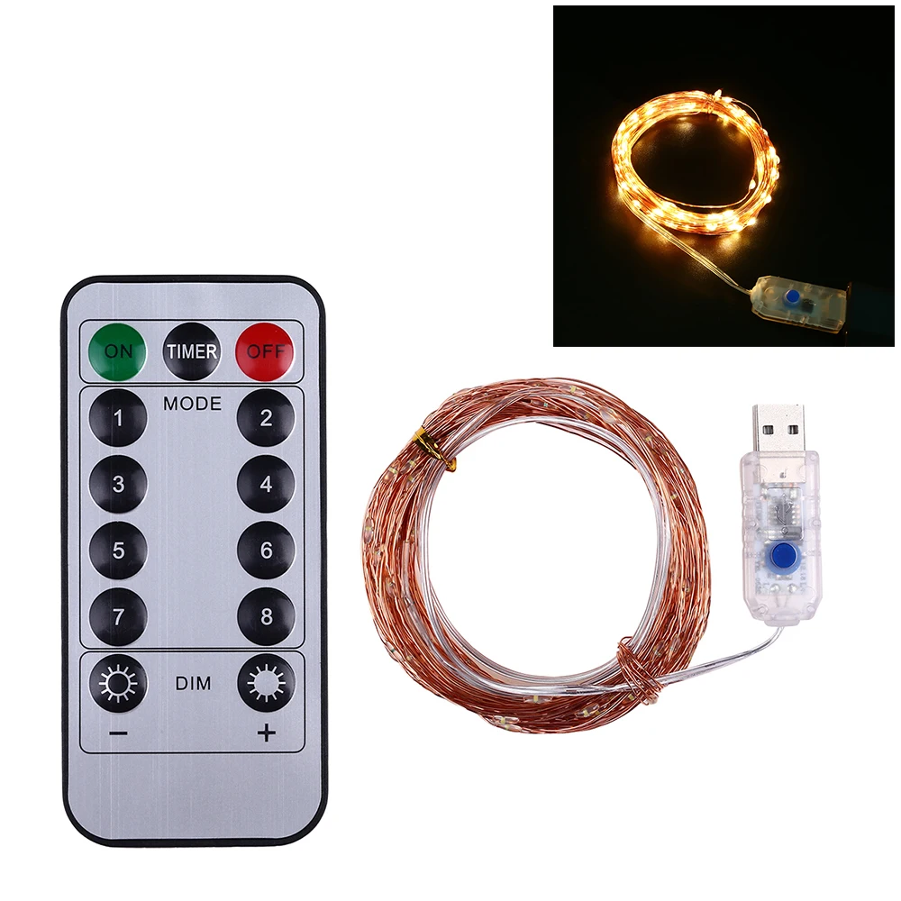 

20M Remote Control Dimmable USB Led String Lights Fairy Light Silver Copper Wire christmas wedding party decoration Lighting