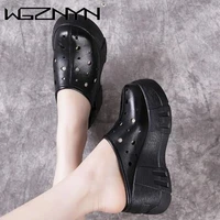 2021 summer outdoor women shoes wedges slippers platform sandals genuine pu leather handmade hollow out comfortable women slides
