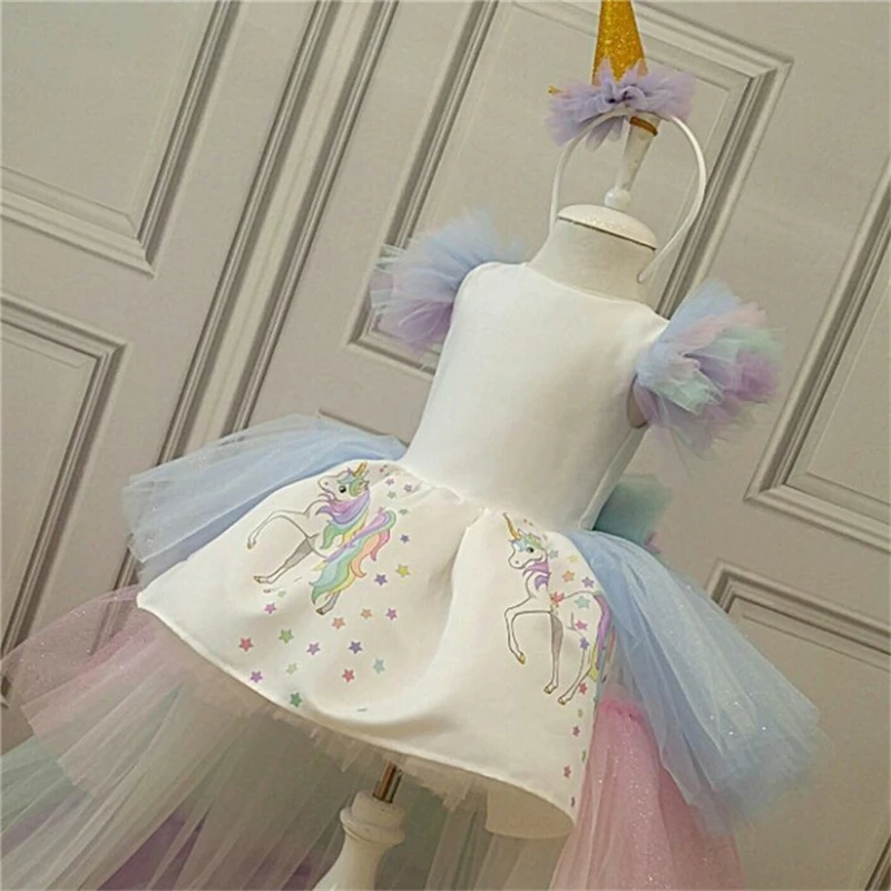 Детское свадебное платье платья для девочек принцессы пони сценические радужные